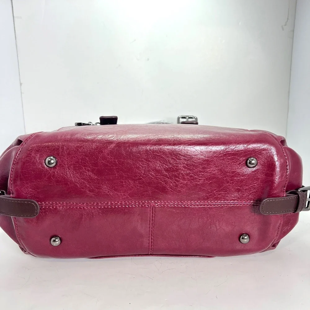 XIDIBAOLUO‎ Burgundy Faux Leather Satchel Handbag with Detachable Strap